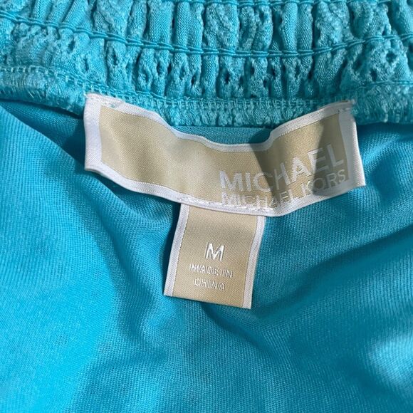 Michael Kors Tiered Ruffle Eyelet Skirt Smocked Waist Blue Medium NWT - Picture 9 of 13